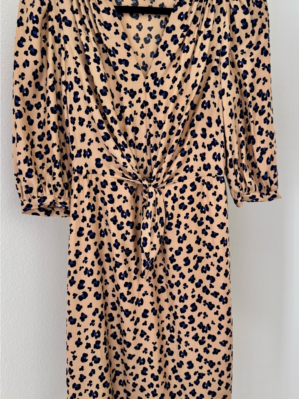 Rebecca Taylor Beige Midi Dress with Black and Blue Animal Print Dress - 0